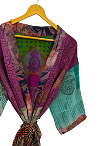 Kimono de seda Sari Vintage indio, ropa de salón, cubierta de Bikini, regalo para su ropa de noche, ropa de mujer - Product Image 3