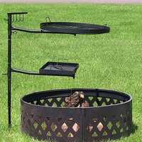 Grille de cuisson en acier pour feu de camp double JH-Mech, système pivotant avec support, grille de barbecue en fonte