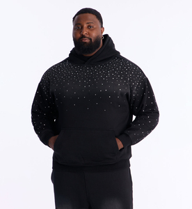 Nouveau sweat à capuche noir pour homme avec strass, 100 % coton, pull décontracté de haute qualité, logo personnalisé, fabrication artisanale, style vintage, automne - Product Image 1