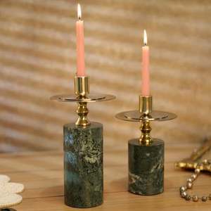 เชิงเทียนโลหะลายหินอ่อนและทองเหลืองชุดตกแต่ง2ชิ้นสำหรับโอกาสพิเศษของตกแต่งในเทศกาล - Product Image 1