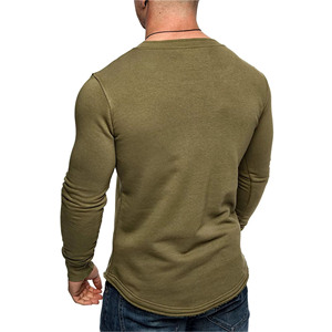 Wholesale Men's Slim Fit Long Sleeve Knitted T-Shirt Olive Green O-Neck Casual Solid Color Full Length Stretchy Fabric - Product Image 2