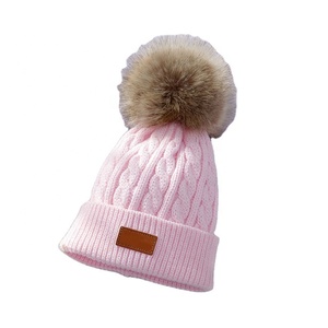 Chapeau d'hiver pour bébé en fourrure avec pompon pour enfants Casquette de baseball en tricot réglable Couleur solide Garçons Filles Chapeaux de soleil Casquettes - Product Image 6