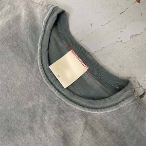 T-shirt en tricot personnalisé pour hommes, vintage, poids lourd, délavé à l'acide, 220 grammes, col rond, motif solide, vente en gros - Product Image 5