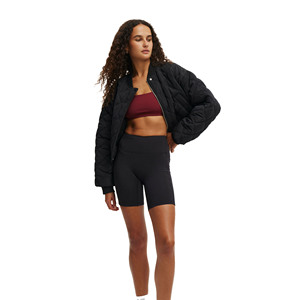 Quilted Bomber <b>Jacket</b> Women's Crop Style Full Sleeve Stand Collar Black Polyester Wadding Autumn Wear - Product Image 4