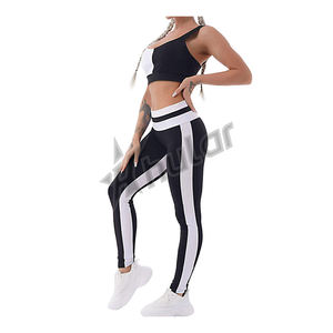 Ensembles de vêtements de sport durables pour femmes Leggings de sport brodés et hauts courts à motif solide tissu à tricoter pour l'entraînement de yoga - Product Image 2
