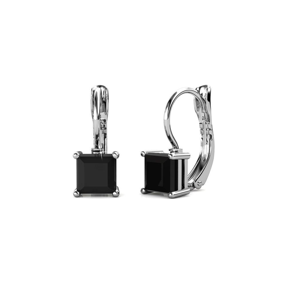Boucles d'oreilles en laiton plaqué or blanc 18 carats, noir intense