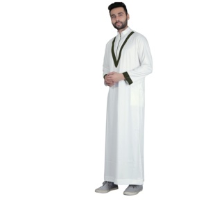 2023 nouveau Thobe arabe Jubba conçoit des vêtements musulmans de Dubaï blanc teint personnalisé hommes Thobe poitrine rayure musulman traditionnel - Product Image 1