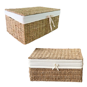 CESTA DE ALMACENAMIENTO DE HIERBAS MARINAS tejida a mano decorativa con organizador de marco de Metal Cesta tejida Rectangular Material Natural, larga vida útil - Product Image 1