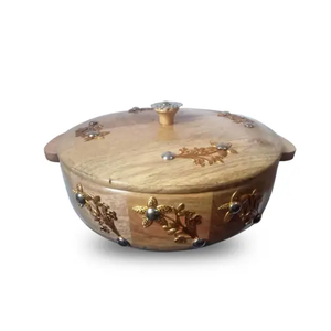 Handicrafts Wooden Chapati Box Floral Metal Design for Kitchen Hot Pot Roti Box Casserole for Server Tableware Serving - Product Image 1