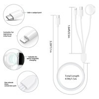 Kabel Pengisi Daya 3-in-1 USB-A ke Jam Tangan Magnetik dengan Fungsi Qi DC 5V 5W 27W 60W, Pengisian Cepat PD, Konduktor Tembaga Murni