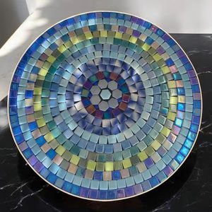 Mesa auxiliar de mosaico deslumbrante: Arte iridiscente-mesa de centro azul-mesa auxiliar-Decoración de sala de estar-regalo - Product Image 1