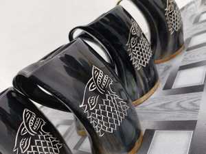 Handcrafted Viking <b>Horn</b> Mug Rustic Ceramic Ale Tankard for Beer Unique Business Gift for Men Norse <b>Fans</b> Medieval Lovers Logo - Product Image 3