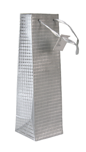 Beautiful Handmade Cotton Paper Metallic <b>Silver</b> Embossed Matching Satin <b>Ribbon</b> Handles Wine Bag - Product Image 2