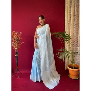 Vente chaude Indien Traditionnel Saree Blouse Tissage Dernier Designer Fantaisie Tendance Pur Lin pour Adultes Top Qualité D'exportation - Product Image 1