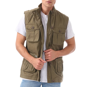 Veste sans manches pour homme en toile de coton mélangé, décontractée, personnalisée, pour le travail, multi-poches, fermeture éclair, col en V, vente en gros - Product Image 4