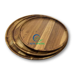 Plateau de service rond en bois vintage pour la maison pour l'affichage d'assiettes à dîner décoratives et le stockage des aliments en gros - Product Image 1