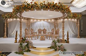 Decoración de escenario victoriano con temática blanca para boda, decoración de escenario de estilo Queen, instalación moderna para recepción y boda - Product Image 5