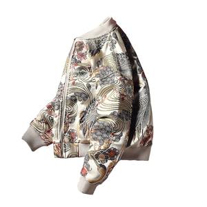 Veste décontractée Hip Hop pour hommes nouvelle mode col montant broderie peau de mouton cuir toile tissu grande taille disponible Boutique - Product Image 6