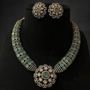 Elegante conjunto de collar con aspecto de piedras chapadas en oro de la mejor calidad con función de pendientes colección de ropa de fiesta de boda para mujer - Product Image 1