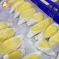 Authentieke vers gesneden Monthong Durian uit Thailand, kant-en-klaar, zoete romige snack, verpakt voor gemak, altijd beschikbaar, natuurlijke kwaliteit.