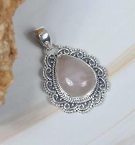 Colgante de piedra indio de la mejor calidad, colgante de piedras preciosas de Plata de Ley 925 de cuarzo rosa Natural, regalo de piedra natal de octubre para ella - Product Image 3