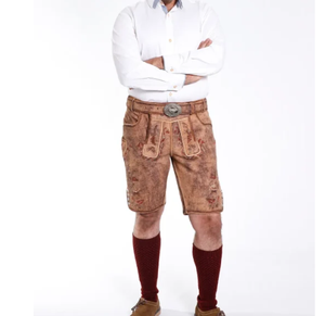Pantalones cortos Lederhosen alemanes de alta calidad para hombre, disfraz bávaro Oktoberfest marrón antiguo 100%, pantalones de cuero de ante de cabra genuino - Product Image 1