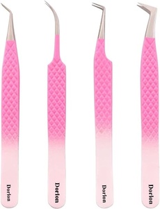 แหนบขนตาไฟเบอร์แบบทูอิน1ด้ามด้ามจับเพชรและแหนบต่อสแตนเลส45องศาเคลือบ1สี - Product Image 2