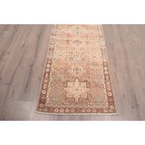 Turkish <b>Runner</b> <b>Rug</b> 2.6x9.5 ft (78x289 cm), Vintage Brown Bordered <b>Rug</b> - Product Image 2