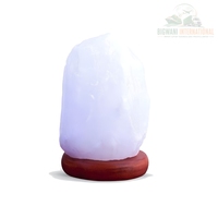 Lampe en sel de roche himalayen blanc naturel, lampe de table en cristal brut artisanal avec base en bois, décoration d'intérieur, lumière ambiante