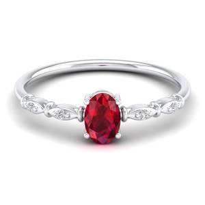 Anillo de Compromiso de Plata de Ley 925 con Moissanita de Diseño Original REYES, Corte Ovalado, Gema de Rubí de 0.5 Quilates, Joyería Fina - Product Image 5