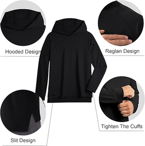 Sweat à capuche d'hiver pour homme en polaire coton/polyester à manches longues, décontracté pour la salle de sport, entraînement, séchage rapide, léger, coupe classique, noir - Product Image 5