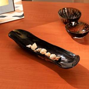Utensilios de cocina decorativos Cuerno real Cuerno redondo Bandeja para servir Mesa Decorar Cuerno Bandeja para servir comida con pulido brillante para la venta - Product Image 2