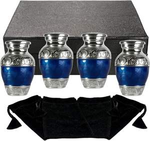 Grande urne funéraire bleu marine avec 4 souvenirs pour cendres humaines Urnes décoratives sculptées à la main pour cendres adultes Femmes et hommes - Product Image 4
