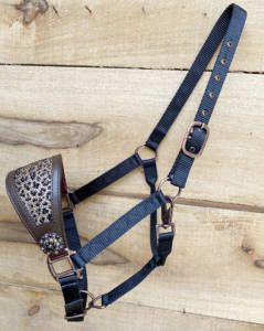OEM occidental ecuestre Argentina cuero de vaca caballo Bronc Halter strass enjoyado estampado de leopardo correas de nailon totalmente ajustables - Product Image 6
