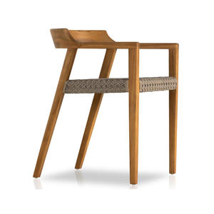 เก้าอี้รับประทานอาหารที่ทันสมัยทำจากโครงไม้สักแข็งที่มีหวายสังเคราะห์ทอบนที่นั่งสำหรับการใช้งานในร่มและกลางแจ้ง - Product Image 3