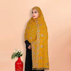 Hijab de luxe pour les fêtes en georgette avec broderie complexe et travail de paillettes avec des perles, bordure en dentelle Latkan - Product Image 3