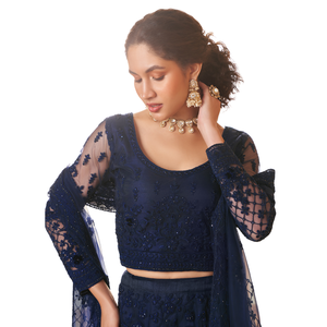 Magnifique Lehenga Choli Traditionnel pour Femme, Broderie Cordonnée Éblouissante, Ornements de Pierres Lourdes, Multicolore, en Soie, Satin et Polyester - Product Image 1