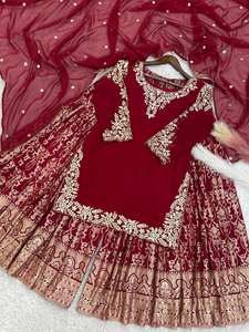 Indian Pakistani fully flair Sharara <b>suit</b> In Georgette fabric with Embroidery And Sequence for traditional <b>wedding</b> occasion - Product Image 4