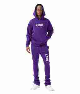 Custom Stacked Heavyweight Jogger Baggy Sweatpants and <b>Hoodie</b> Set 2 Piece Fleece Men Sweatsuits Pullover Tracksuits <b>for</b> Mens - Product Image 2