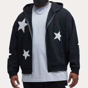 Sweat à capuche zippé intégral en coton épais 100 %, coupe oversize, épaules tombantes, avec broderie 3D et motif imprimé – Nouvelle collection hiver, best-seller - Product Image 5