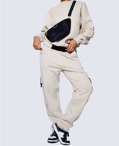 Ensemble de jogging uni deux pièces pour femmes de grande taille ensembles de survêtement respirant en coton 2 pièces pour femmes haut court personnalisé - Product Image 1