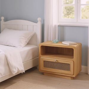 Convertible Solid Teak <b>Rattan</b> Minimalist Bedside <b>Cabinet</b> Modern Traditional Design Bedroom Furniture Living Room Dining School - Product Image 1