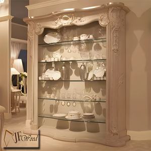 Vitrina de Madera de Caoba Maciza Tallada a Mano, Estilo Antiguo Escandinavo de Lujo, Personalizable, Mueble para Sala de Estar, Madera de Java - Product Image 1