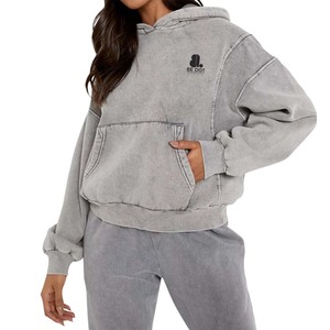 เสื้อกันหนาวผู้หญิงโอเวอร์ไซส์ผ้าโพลีเอสเตอร์ผ้าคอตตอนผ้าโพลีเอสเตอร์ลายสีพื้นลำลองสำหรับฤดูหนาวแบบวินเทจซีดจาง - Product Image 1