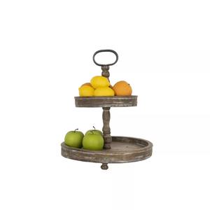 Bandeja de Servicio de Dos Niveles, Hecha a Mano, de Madera Marrón, Moderna, de Lujo, Personalizable, con Soporte y Asa de Metal, Organizador para Exhibir Postres, Frutas y Pasteles - Product Image 6