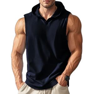 Summer <b>Men</b> Basketball Running Training <b>Hooded</b> Sleeveless Fitness <b>Top</b> Fashionable Loose Fast Drying Sports Breathable Knitted - Product Image 1