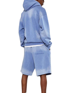 Ensemble sweat à capuche et short délavés à l'acide, survêtement vintage avec logo personnalisé, sérigraphie, ensemble sweats à capuche et shorts vintage pour hommes, tout dernier modèle - Product Image 2