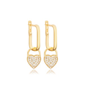 Boucles d'oreilles pendantes en forme de cœur avec pierre CZ au design minimaliste, fabrication artisanale turque, bijoux en argent sterling 925 en gros - Product Image 1
