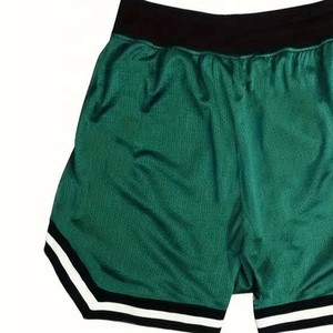 Custom Green Basketball Shorts With Black Waistband White Trim And Zipper Pockets Breathable Mesh <b>Athletic</b> Sportswear - Product Image 4