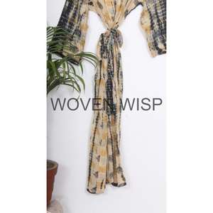 Kimono thermique indien en coton biologique pour femme et unisexe Tie Dye Block Print Full Length Beach Cover up - Product Image 3